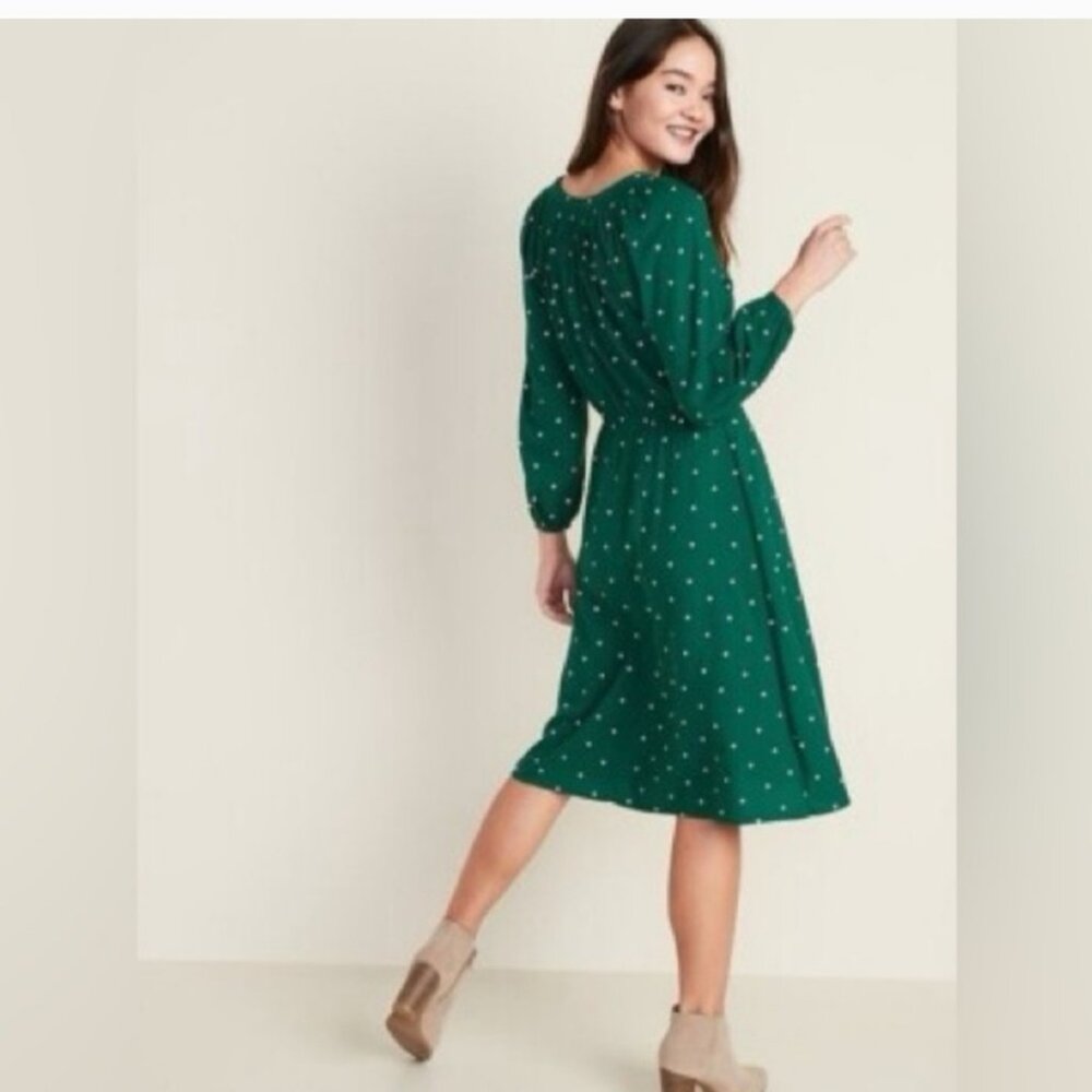 NWT Old Navy Green A-Line Dress with Bishop Sleeves